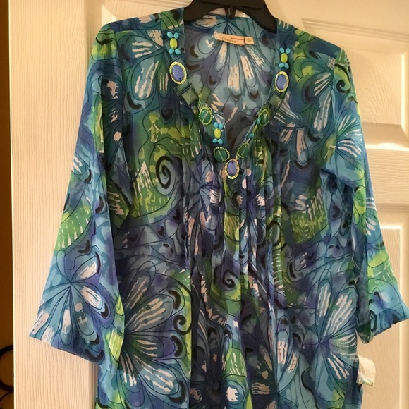NEW sheer multicolored summer blouse - Picture 4 of 4